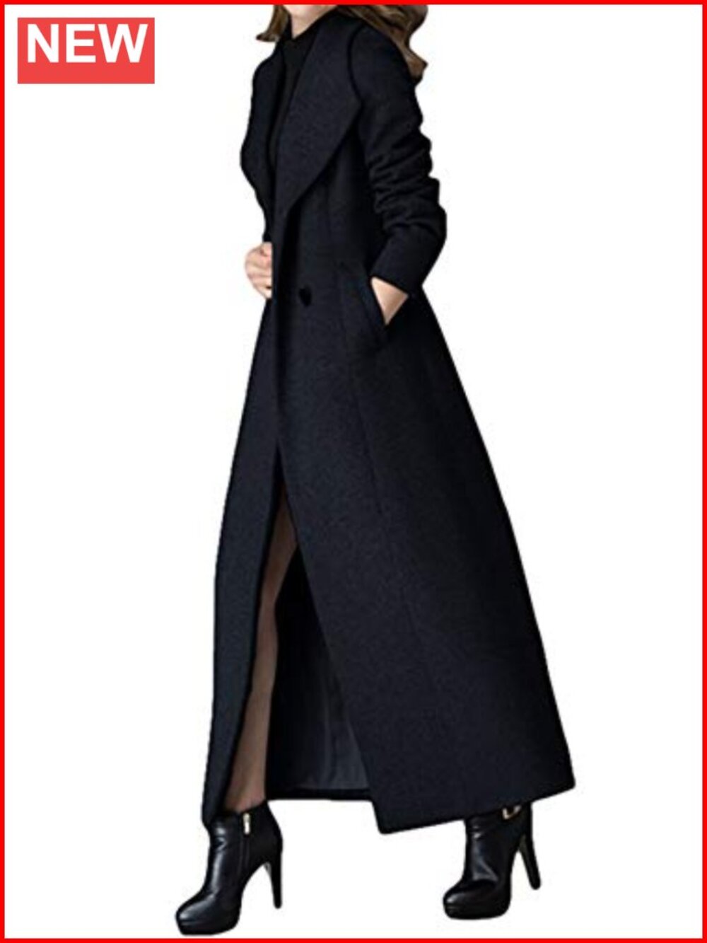 Women's Wool Blend Double Breasted Long Trench Coat Windproof Winter Jacket